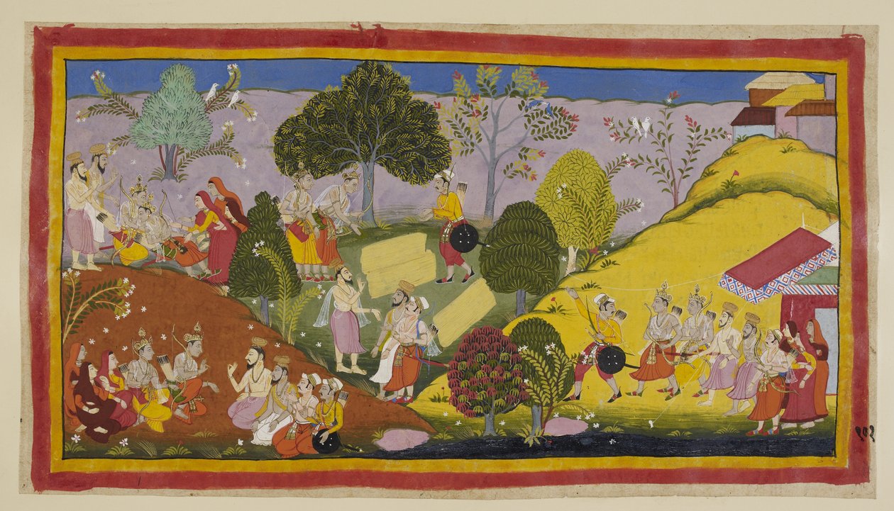 Add 15296 (1) f.101r, Nalevo Bharata ve své extrémní nouzi omdlí poté, co slyšel Guha