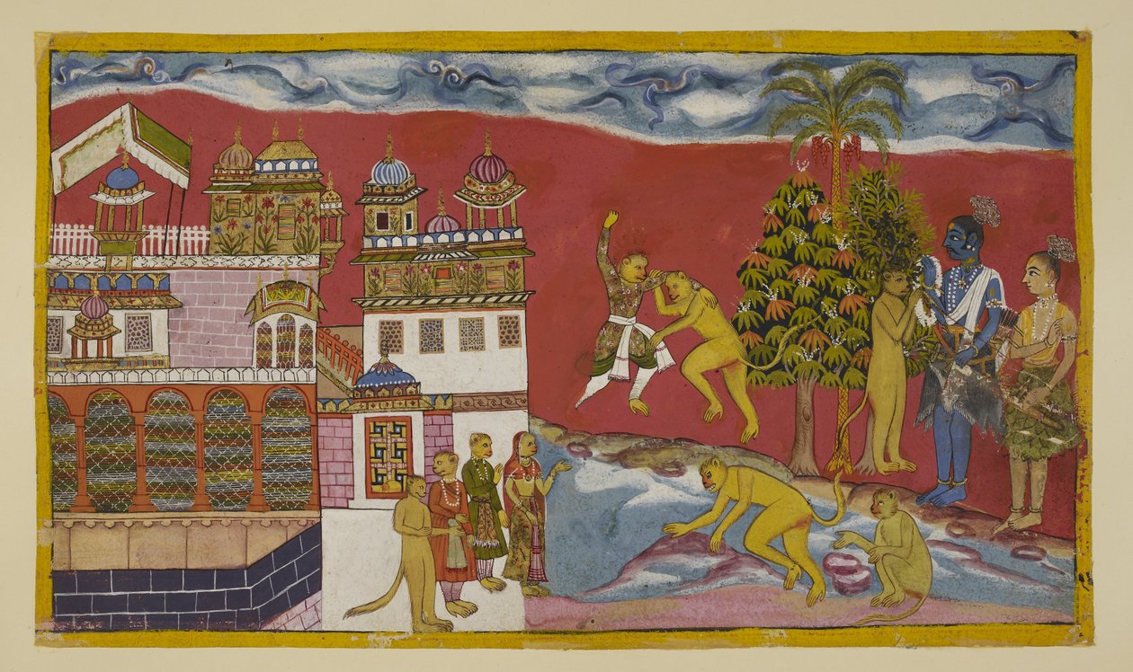 Přidejte 15296 (2) f.16r, Zpátky před palácem Kiskindha od Indian School