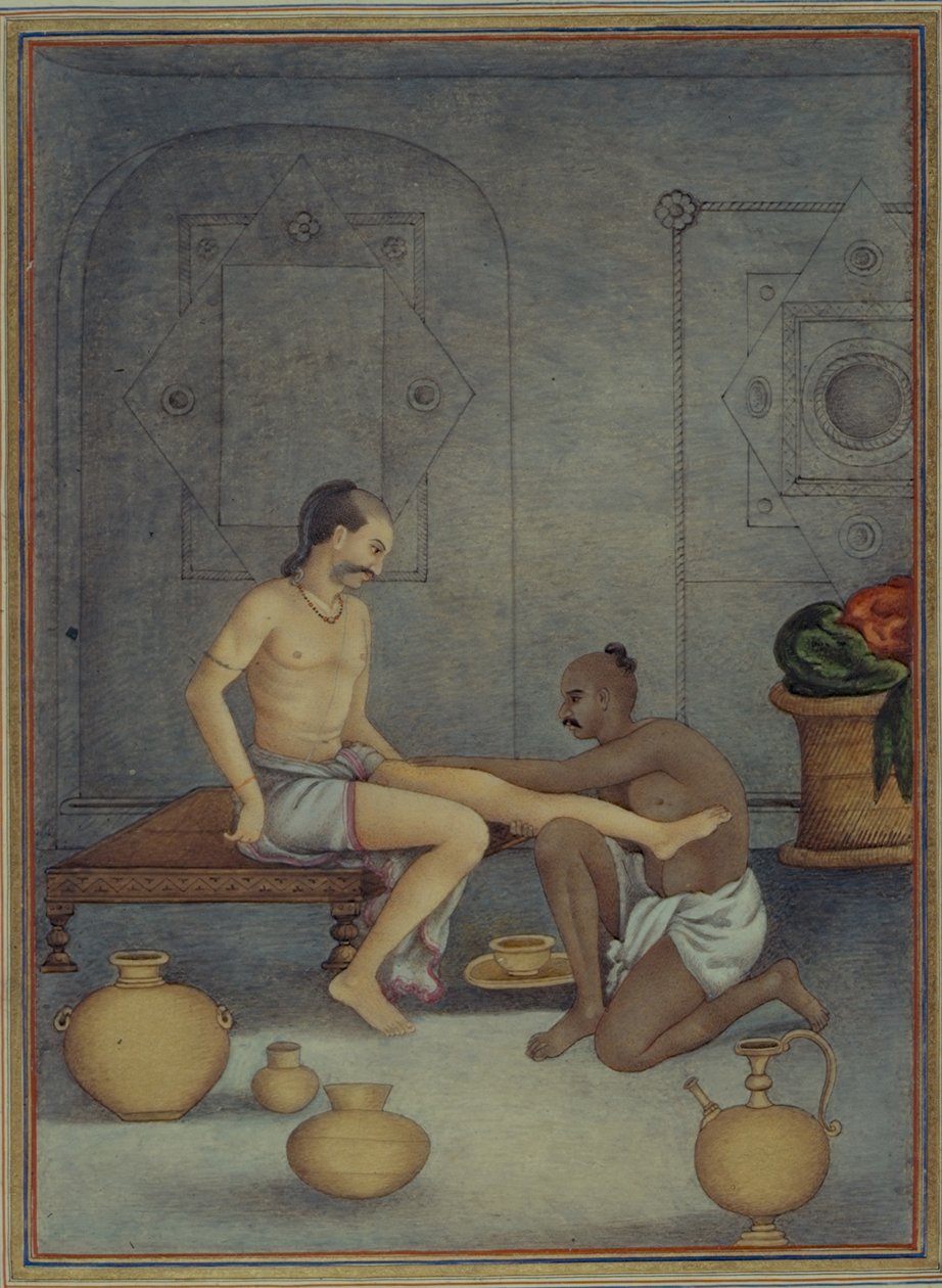 Přidat 27255 fol.208v Muž se svým služebníkem Ghulam, z „Tashrih al-aqvam“ sestaveného plukovníkem Jamesem Skinnerem (1778-1841) 1825 (kvaš na papíře) od Indian School