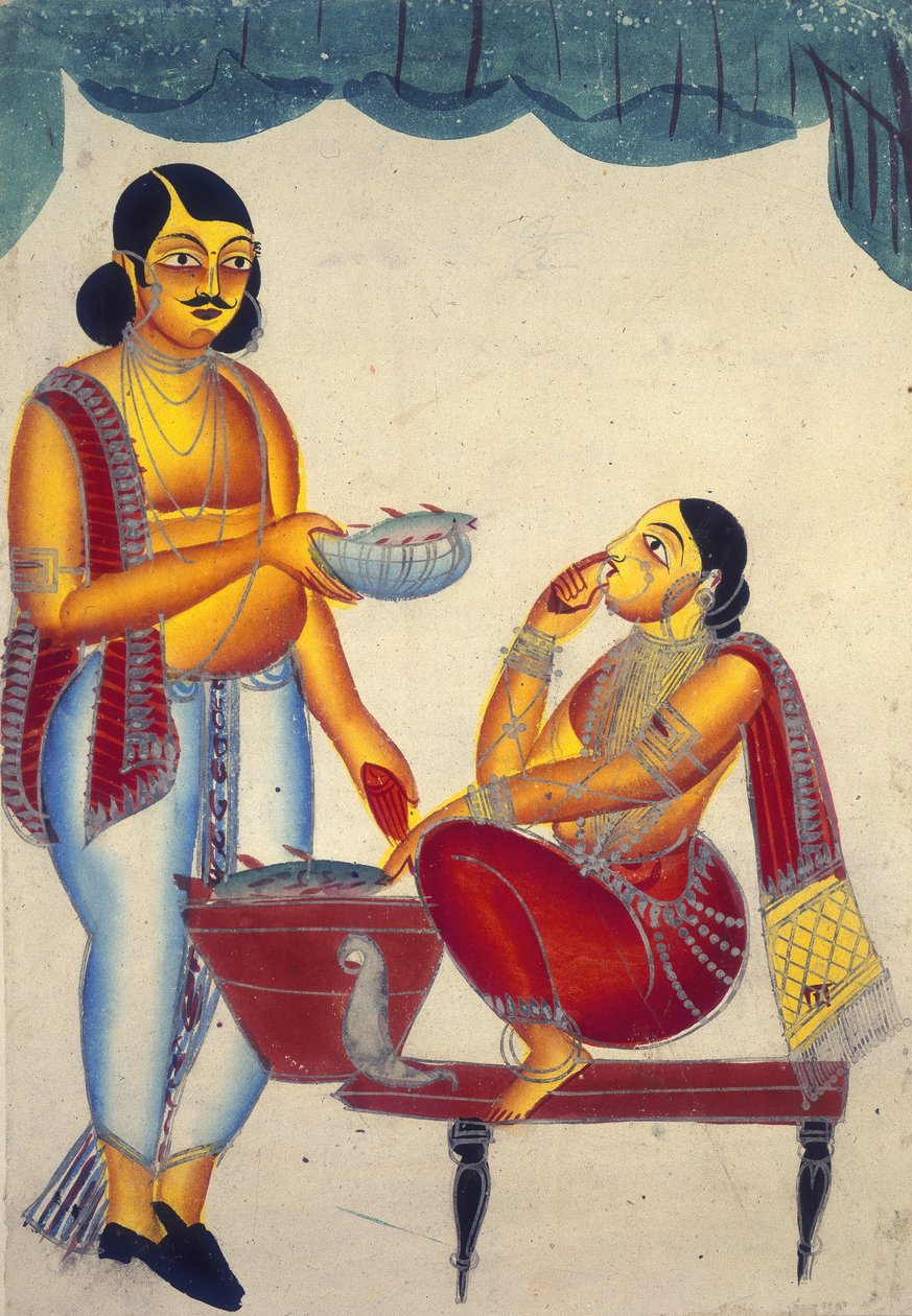 Add Or 905 Žena prodávající ryby (akvarel a stříbrná barva na papíře) od Indian School