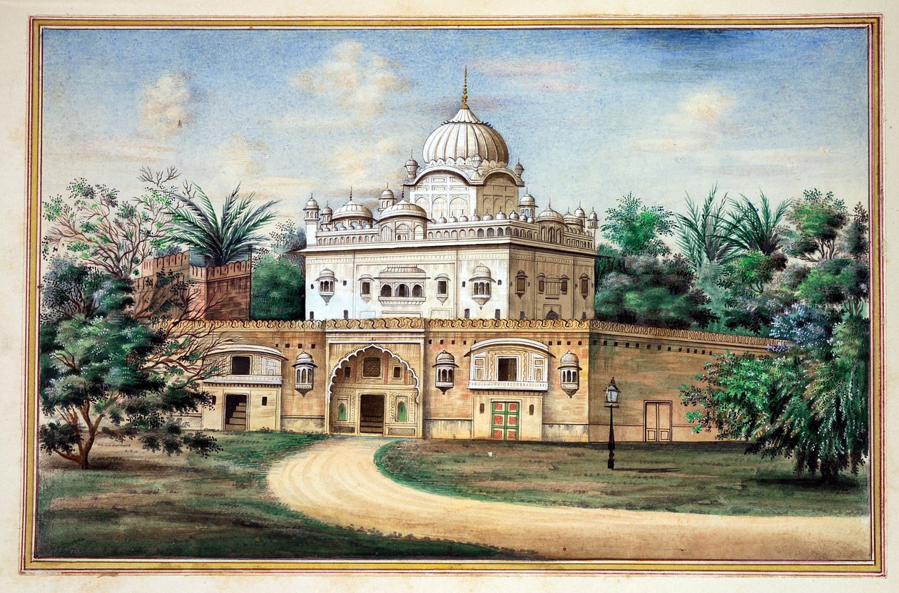 Akali Temple Amritsar, z Království Paňdžáb, jeho vládci a náčelníci, svazek II, svazek 30 akvarelových studií od neidentifikovaného indického umělce, kolem roku 1840 (wc na papíře) od Indian School