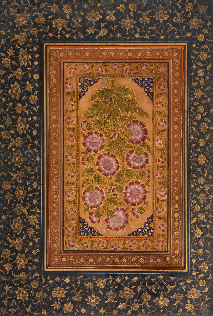 Stránka alba se Stokesií a portrétem Abdula Rahima Khan-e Khanny, kolem roku 1800 (neprůhledné wc a zlato na papíře) od Indian School