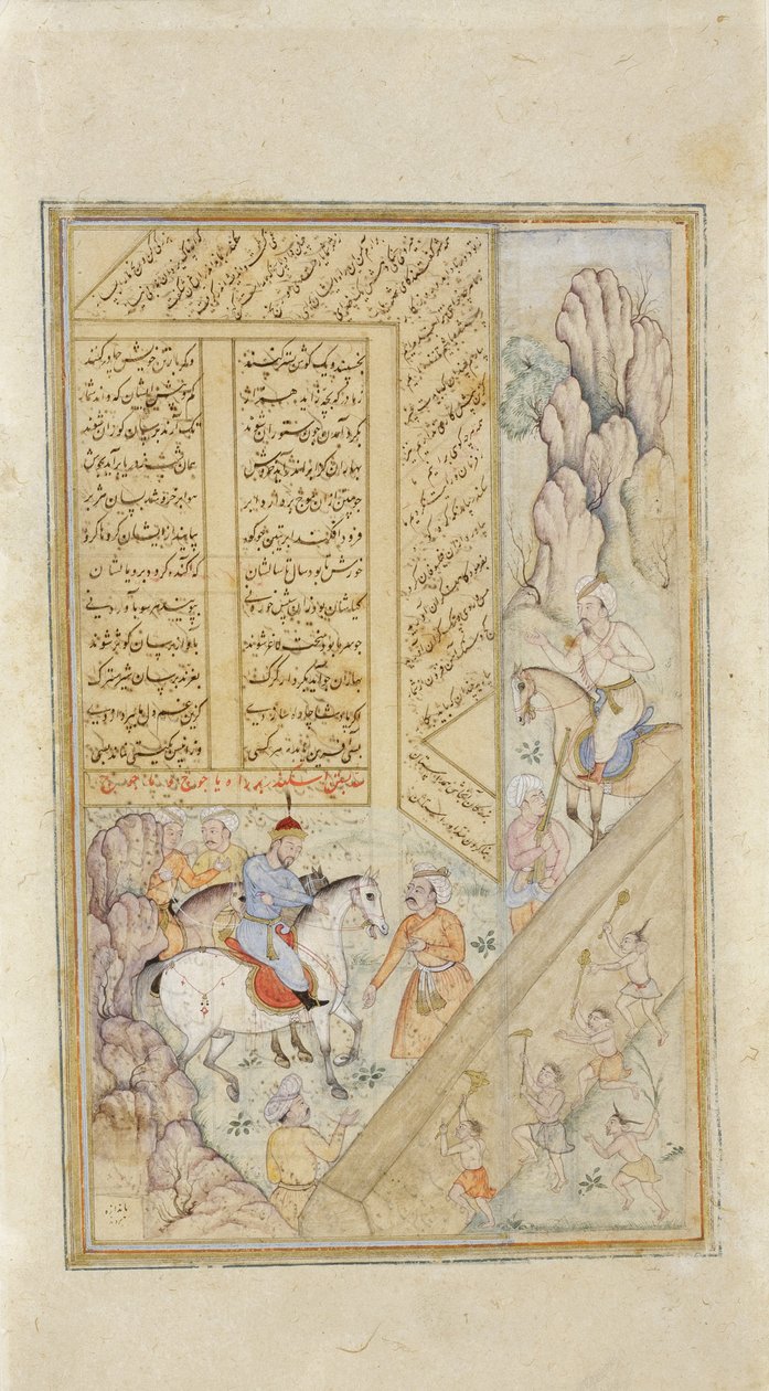 Alexander u zdi Gog a Magog, cca 1600 (neprůhledné wc a zlato na papíře) od Indian School