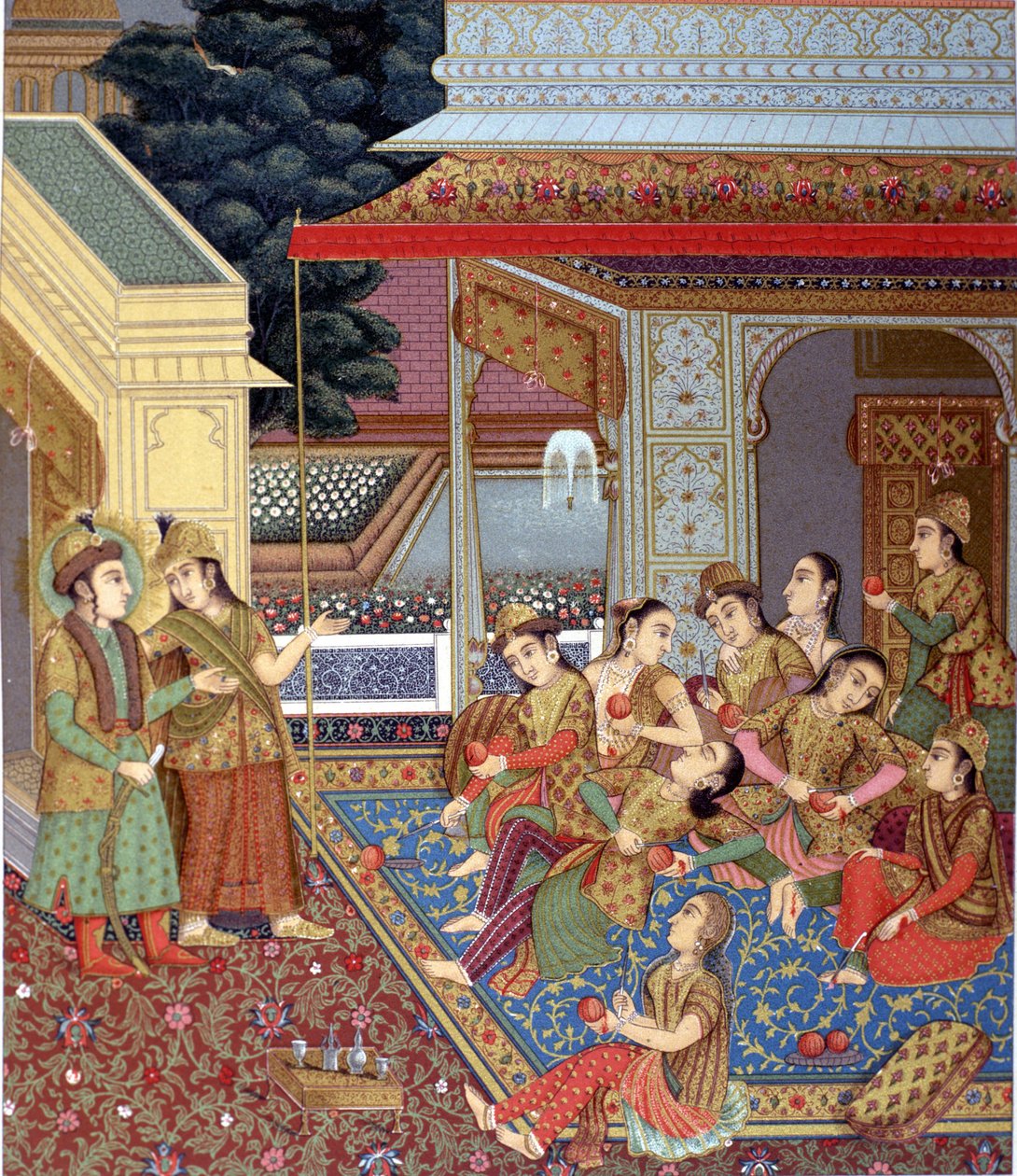 Indiánský harém. Ilustrace mogholské miniatury (škola indických miniaturistů 16. a 17. století). od Indian School