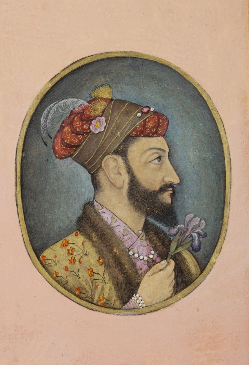 Aurangzeb Bahadur drží duhovku, cca 1650 (neprůhledné wc a zlato na papíře) od Indian School