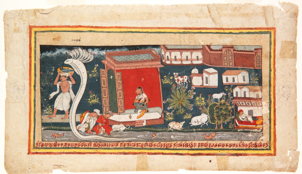 Dítě Krishna je převezeno do bezpečí, 1600-25 (neprůhledné wc na papíře) od Indian School