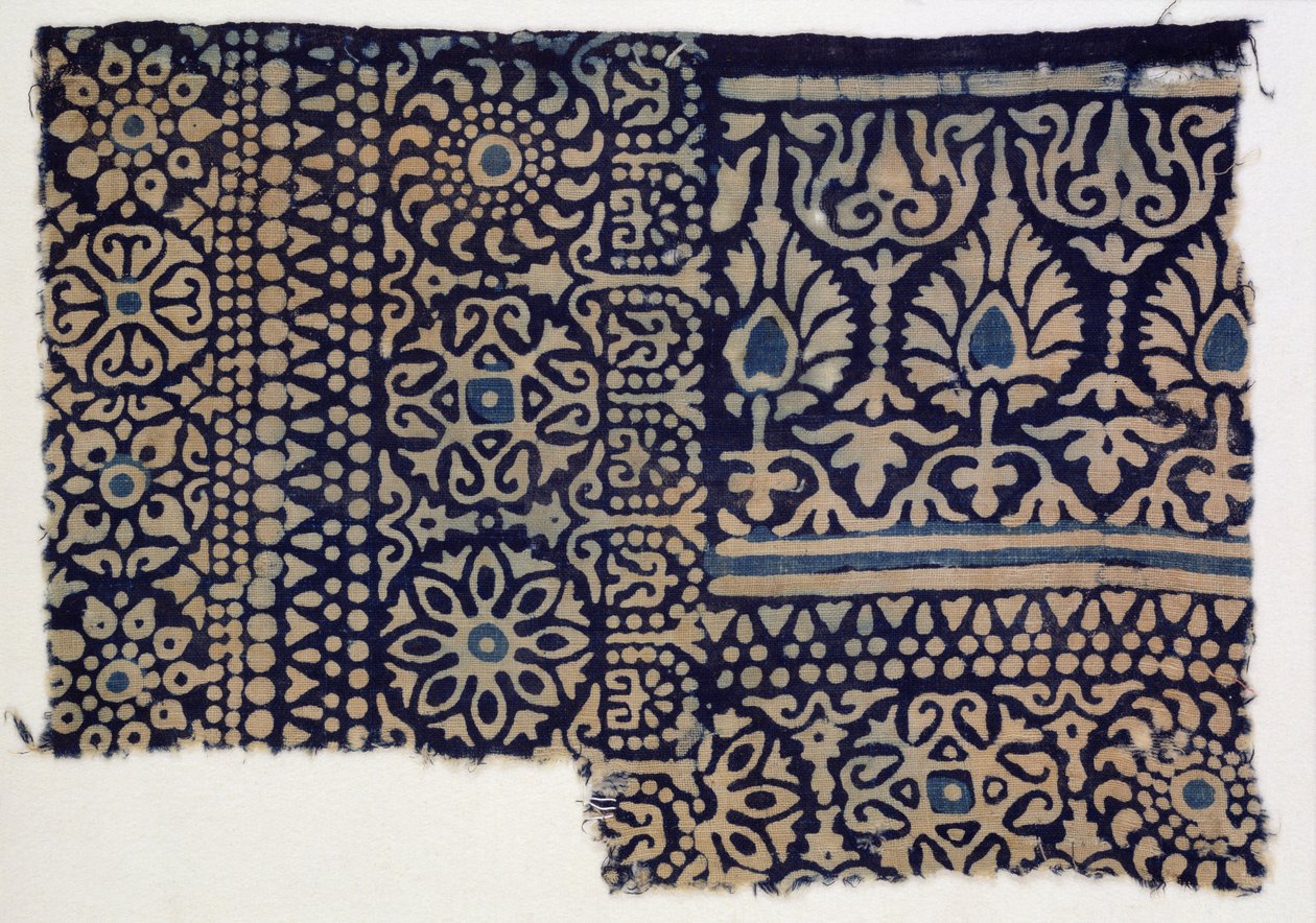 Textilní fragment s blokovým potiskem, indický (bavlna) od Indian School