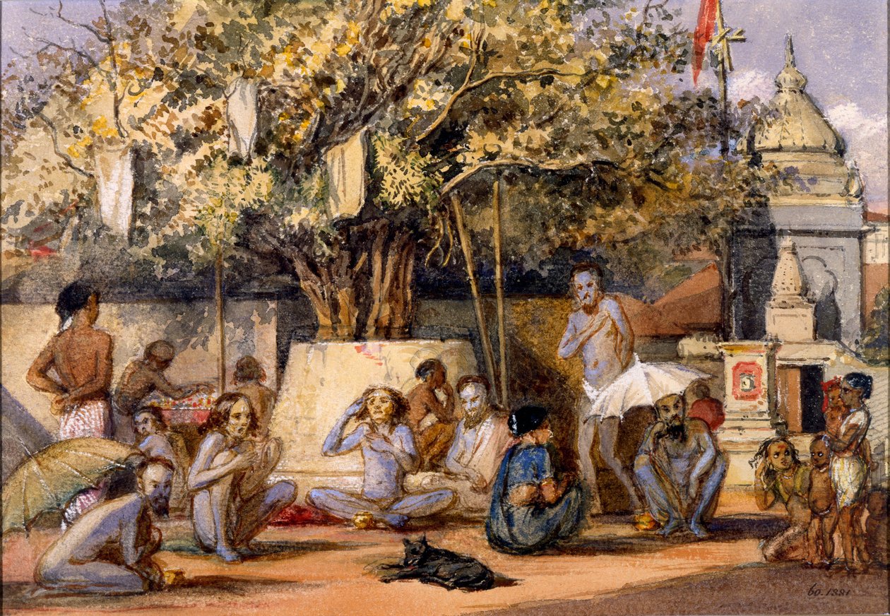 Byragis, hinduističtí náboženští žebráci připravující se na festival, Beach Candy, Bombay od Indian School
