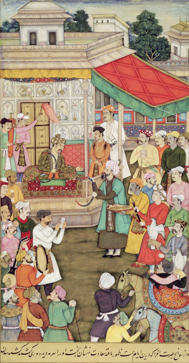 CBL V 03.54 Akbar (r.1556-1605) přijímá dary od velvyslanců Badachshanu, z Akbarnamy, kolem roku 1605 od Indian School