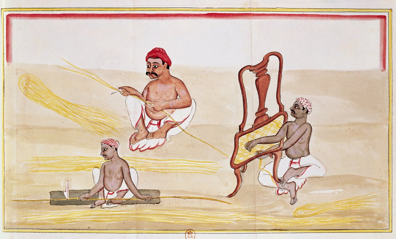 Caningové židle pro export do Velké Británie (pero, inkoust a wc na papíře) od Indian School