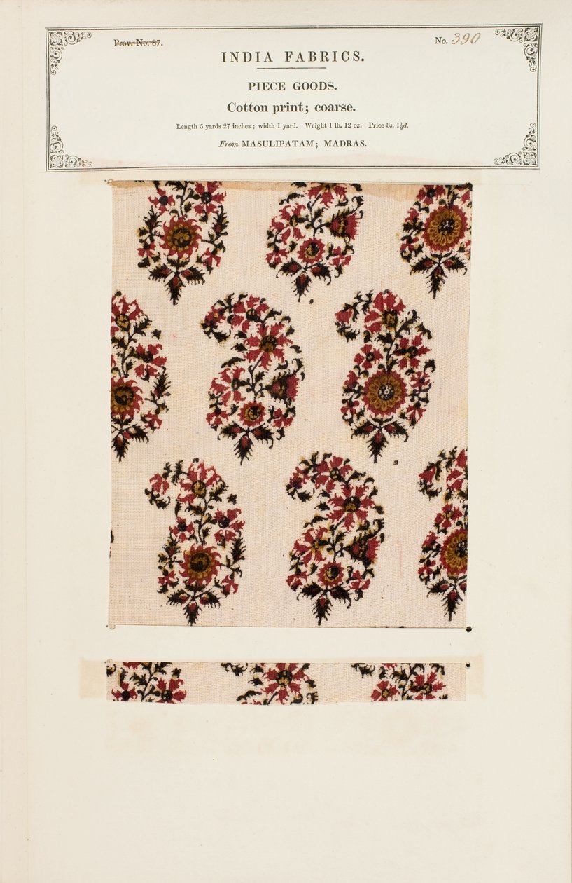 Vzorek hrubého bavlněného tisku z Masulipatamu v Madrásu, ze sbírky The Collection of the Textile Manufacturers of India od Johna Forbese Watsona, vydané v roce 1866. od Indian School