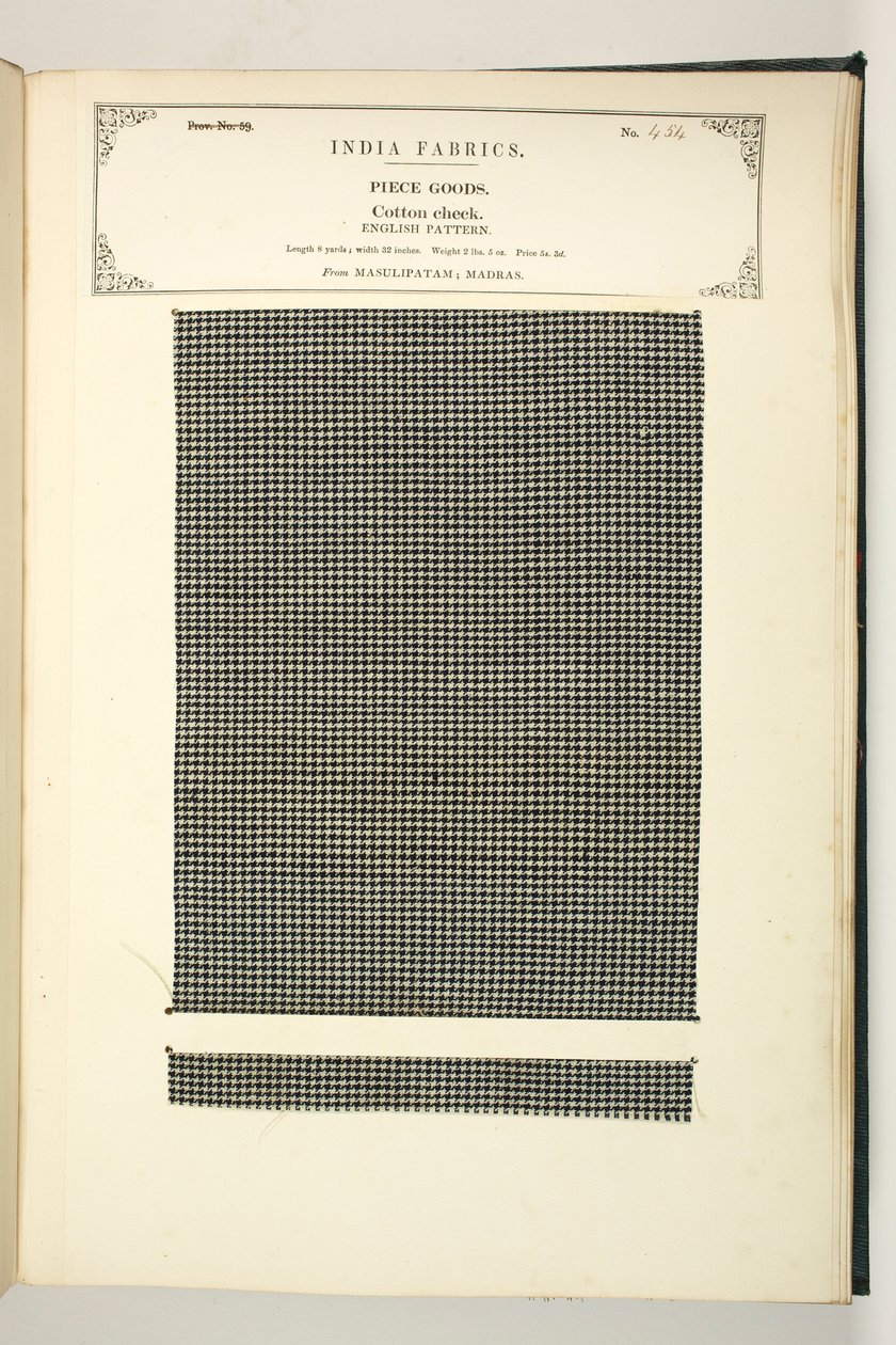 Bavlněný šek, Masulipatam, Madras, Kusové zboží, ze sbírky indických textilních výrobců, John Forbes Watson, publikované v roce 1866 od Indian School