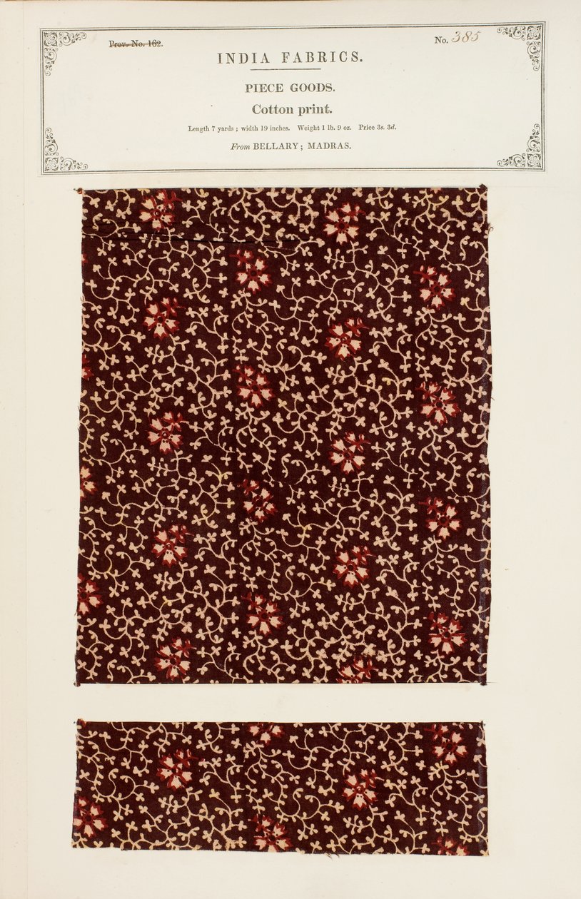 Vzorek bavlněného tisku z Bellary v Madrásu, ze sbírky The Collection of the Textile Manufacturers of India od Johna Forbese Watsona, vydané v roce 1866. od Indian School