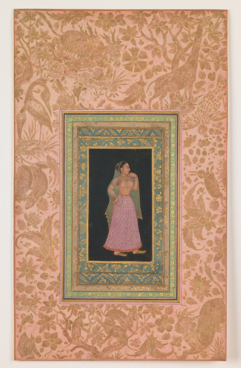 Dvorní dáma, dynastie Mughalů, vláda Aurangzeba, cca 1660-1700 (tuš a akvarel na papíře) od Indian School