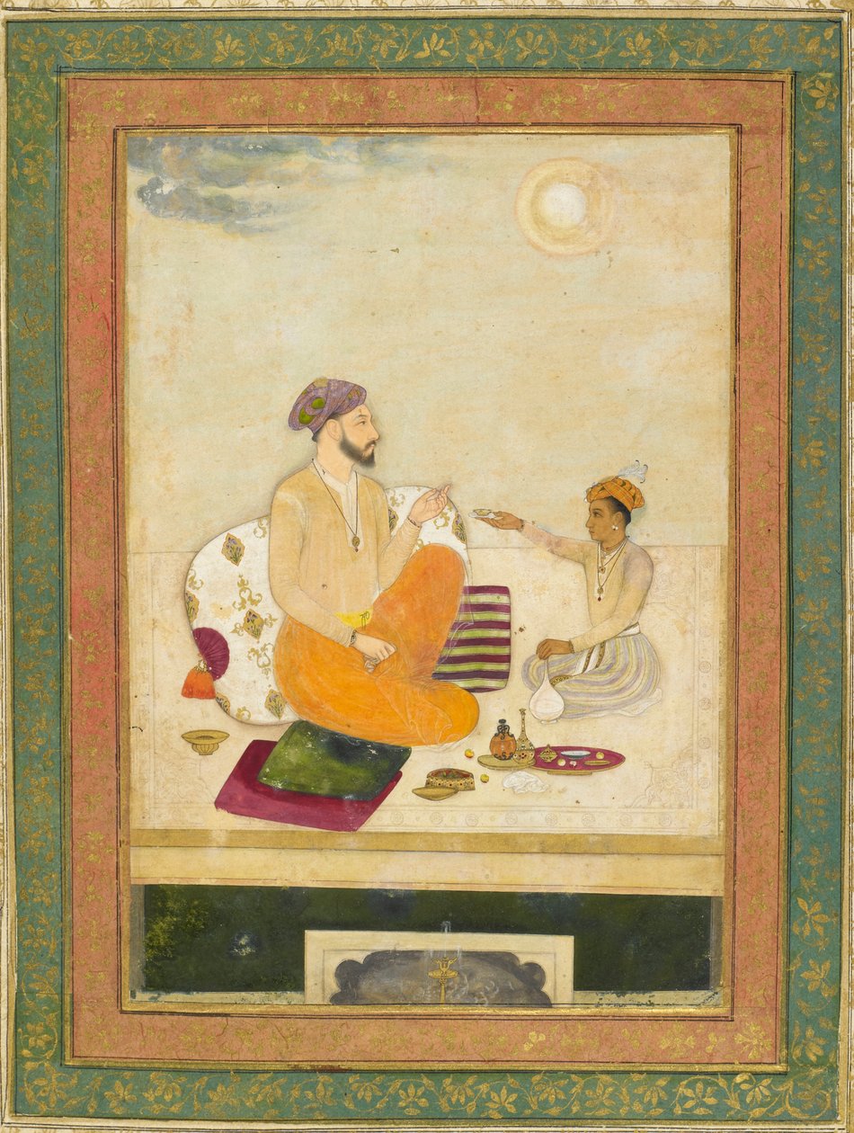 Dara Shikoh nabízí pohár vína Shah Jahanovi (inkoust a barva na papíře) od Indian School