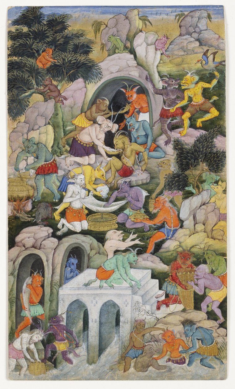 Démoni v divoké krajině, cca 1600 (neprůhledné wc a zlato na papíře) od Indian School