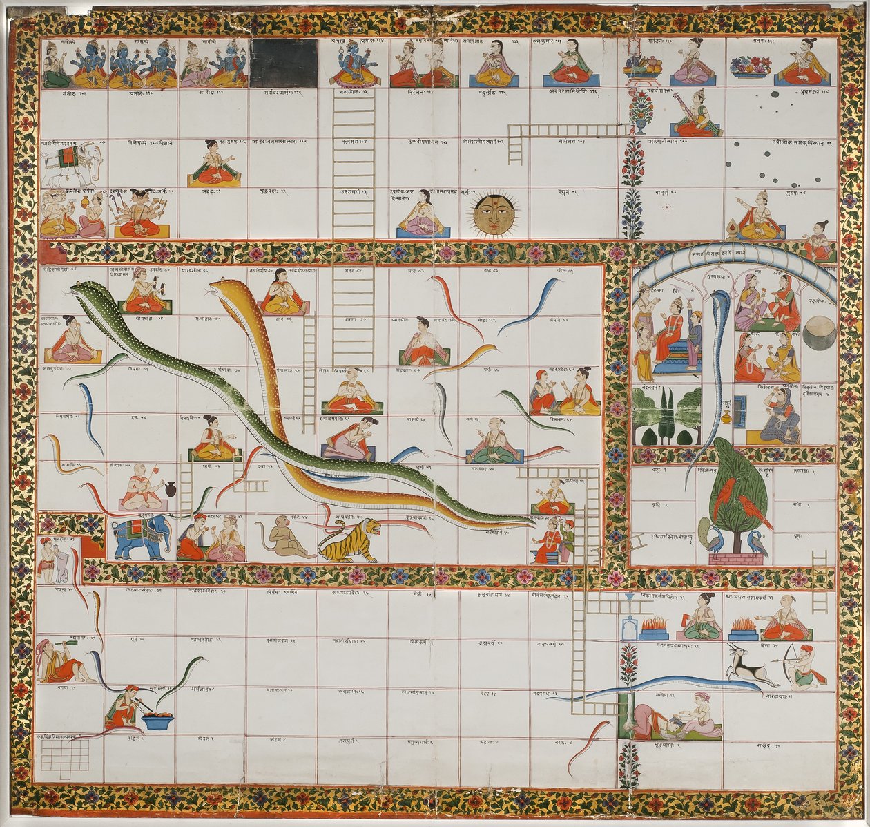 Design pro hru Snakes and Ladders, 1800 (kvaš na papíře připevněný na látku) od Indian School
