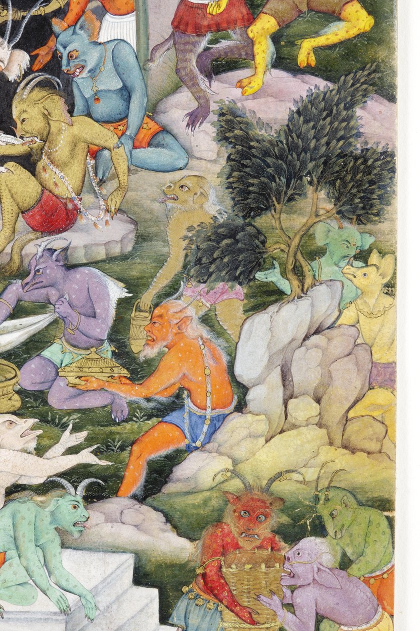 Detail z Demons in a Wild Landscape, cca 1600 (neprůhledné wc a zlato na papíře) od Indian School