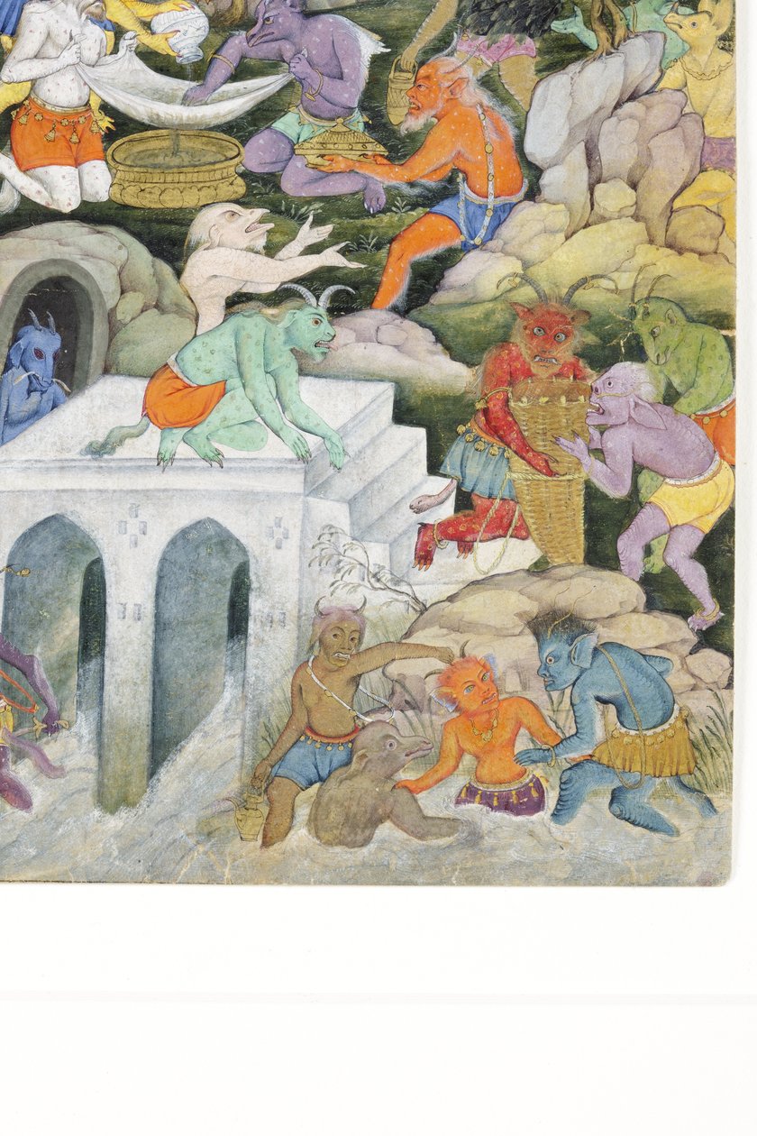 Detail z Demons in a Wild Landscape, cca 1600 (neprůhledné wc a zlato na papíře) od Indian School