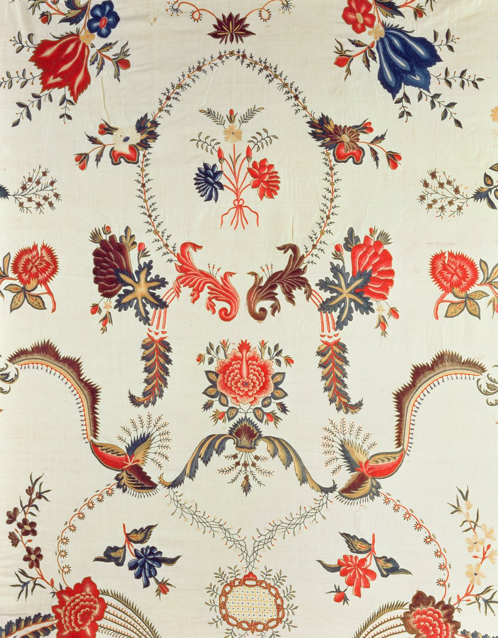 Detail vyšívané látky, vyrobené pro evropský trh, cca 1725-50 (hedvábí na glazované bavlně) od Indian School