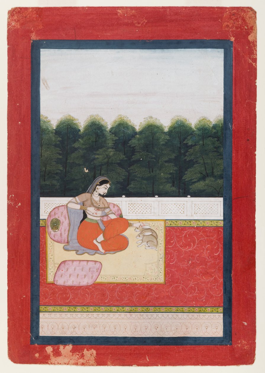 Dhanashri Ragini, stránka ze série Ragamala, kolem roku 1790 nebo starší (wc a zlato na papíře) od Indian School