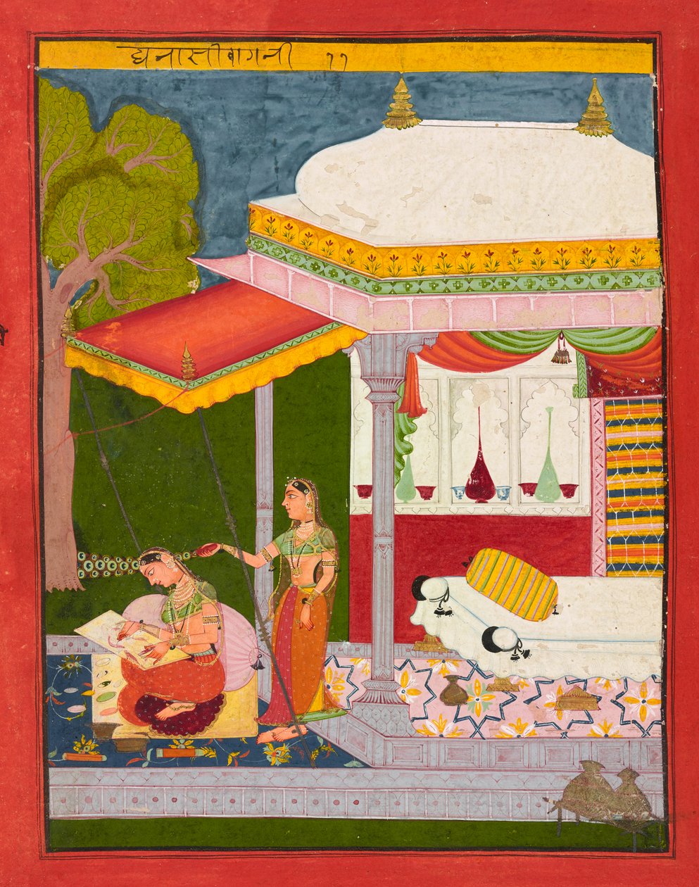 Dhanasri Ragini, folio z Ragamaly, kolem roku 1680 od Indian School
