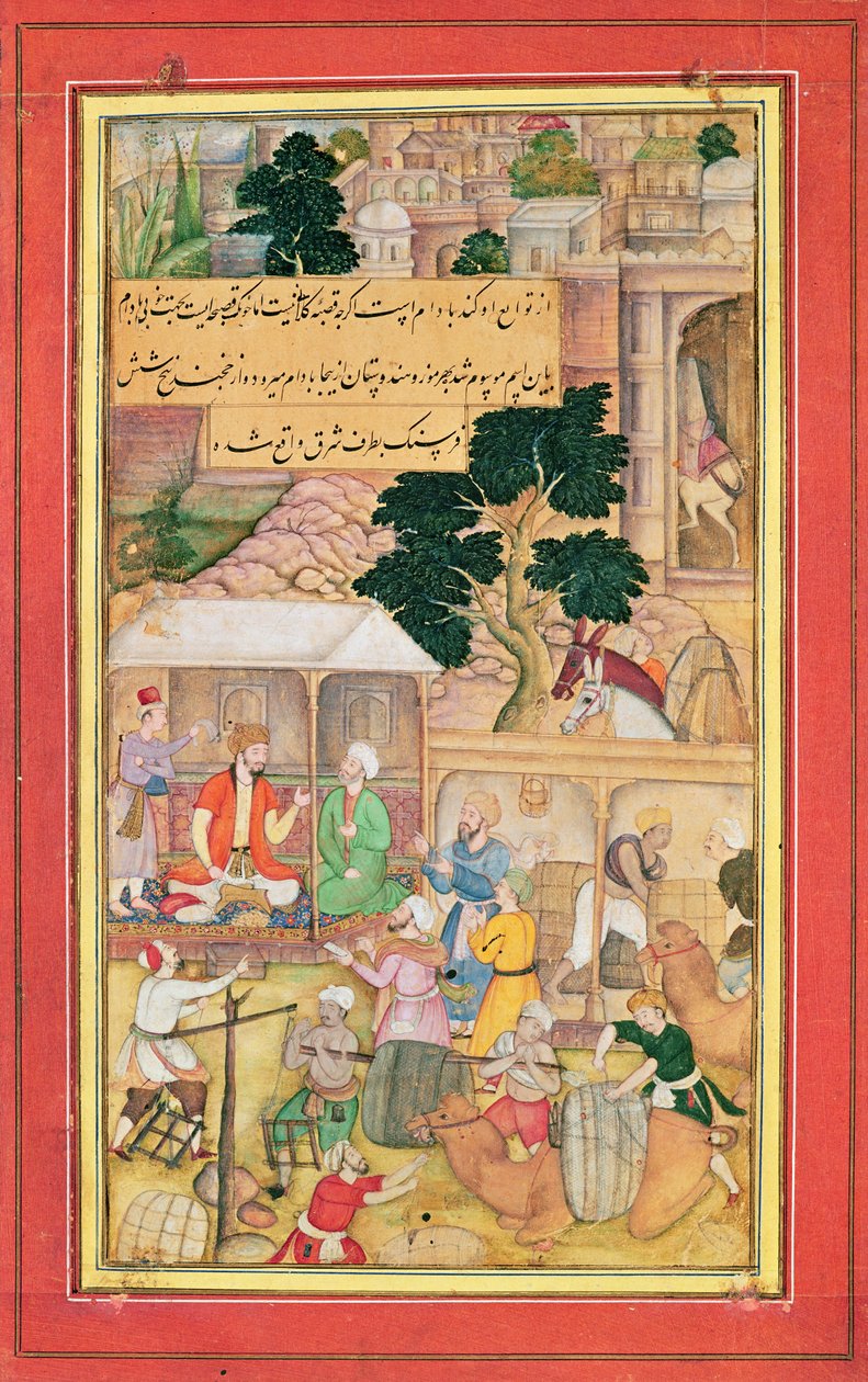 Císař Babur (r.1526-30) v rozhovoru se starým mužem, 15.-17.st. od Indian School