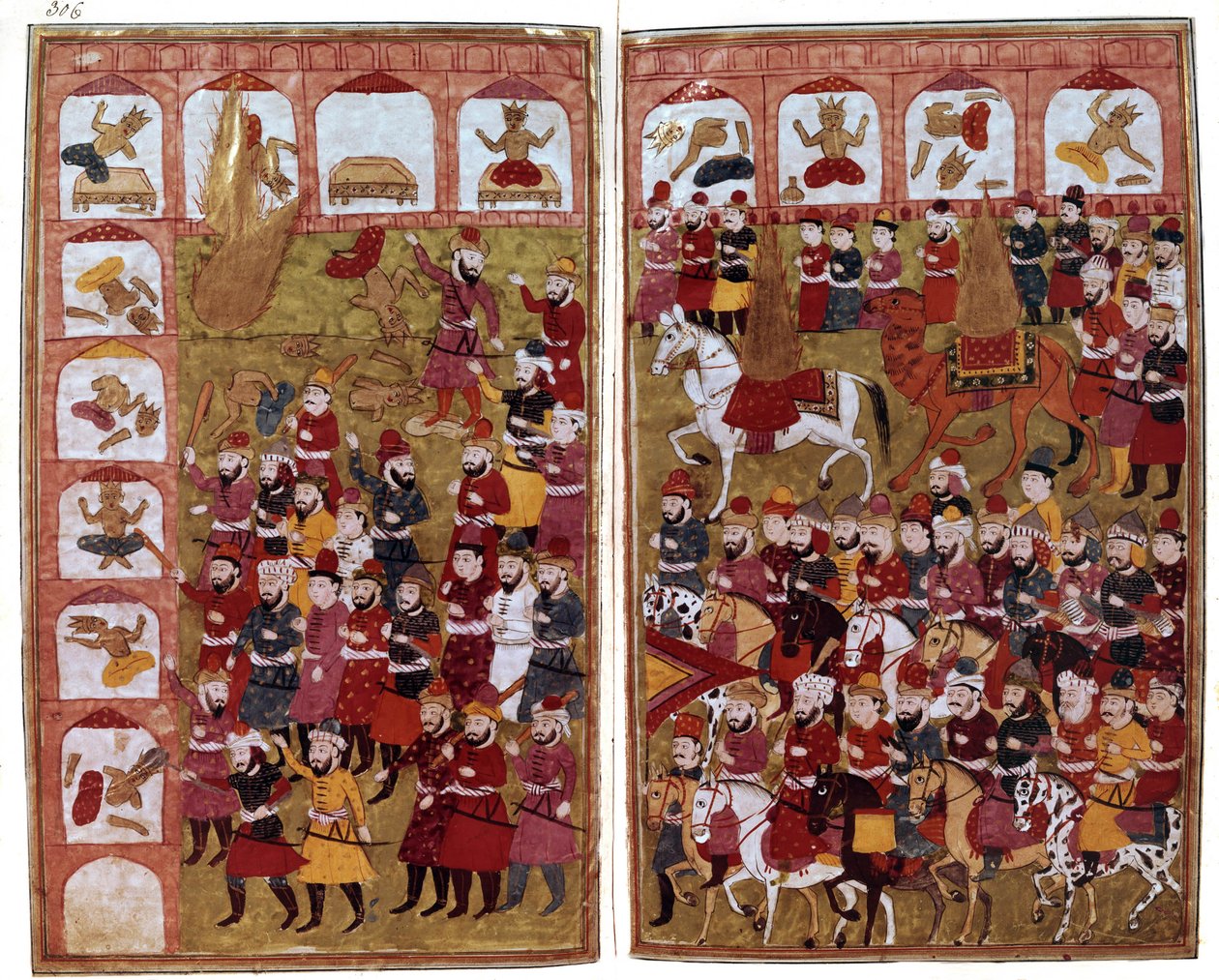 Vstup proroka Mohameda do Kaaby v Mekce v roce 630, ilustrace z "Hamla-i-Haydari", od Mirzy Muhammad Rafi" Bazil, 1808 od Indian School