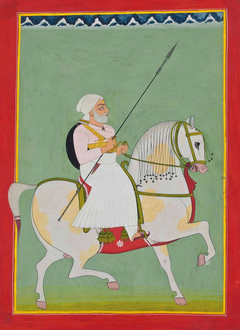 Jezdecký portrét Durgadas Rathore, kolem roku 1800 od Indian School