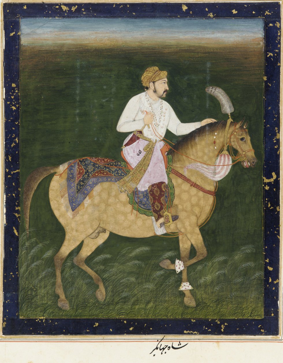 Jezdecký portrét Jahangir, samostatné album s malbou, kolem roku 1900 od Indian School