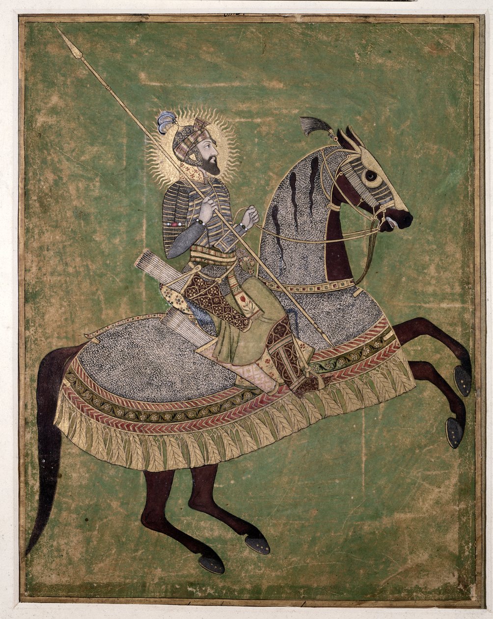 Jezdecký portrét Aurangzeba, c. 1680 (akvarel, kvaš a zlato) od Indian School