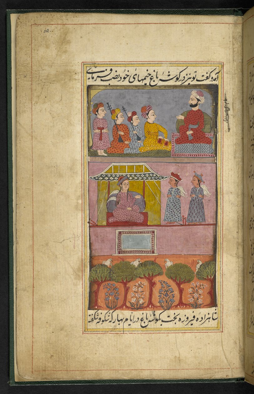 Folio zobrazující hudebníky z lidové pohádky Saif ul-Muluk a Badi ul-Jamal, Thatta od Indian School