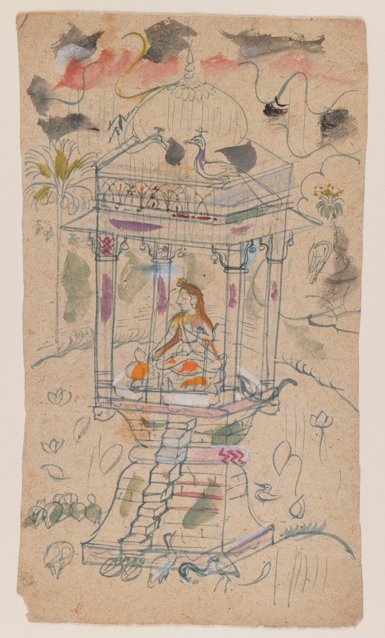 Gaunsmalar of Ganda Malhara Ragini, kolem roku 1850 (inkoust a barva na papíře) od Indian School
