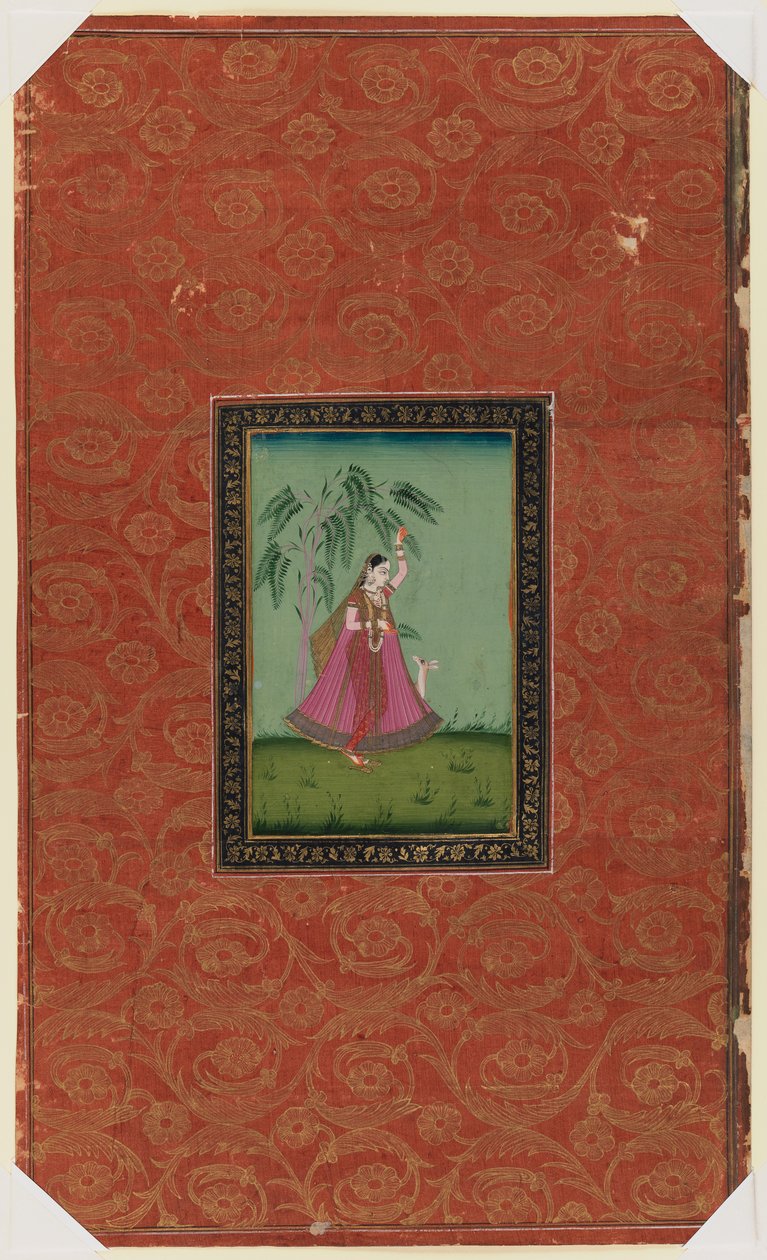 Dívka s jelenem, 1875-1900 (neprůhledné wc a zlato na papíře) od Indian School