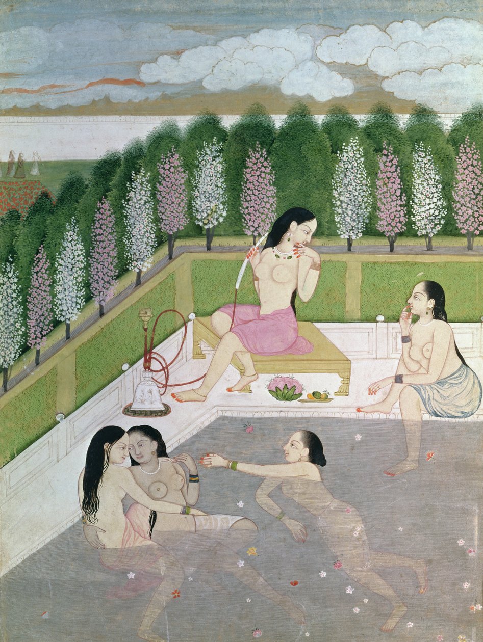 Dívčí koupání, styl Pahari, škola Kangra, Himáčalpradéš, 18. století od Indian School