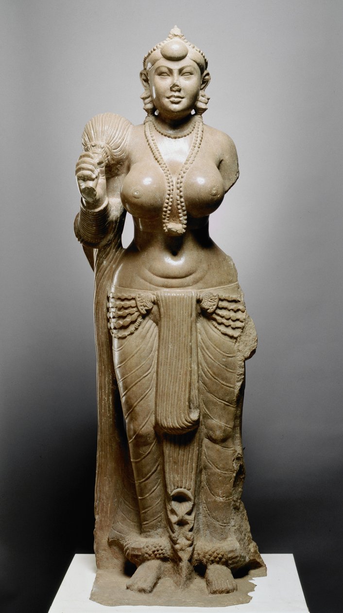 Bohyně s mouchu metlou, kultura Didarganj Patna, 300 př. n. l. (leštěný pískovec) od Indian School