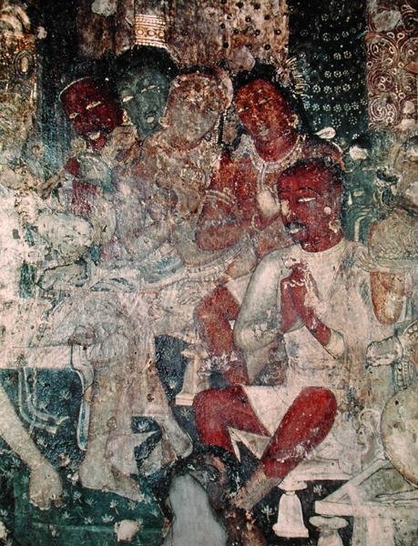 Skupina postav, z interiéru jeskyně 16 (freska) od Indian School