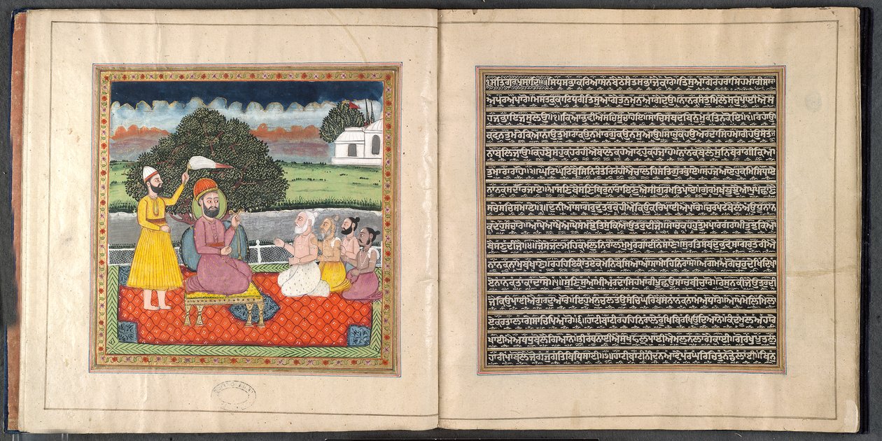Guru Nanak, zakladatel sikhského náboženství, ve sporu s hinduistickými svatými od Indian School