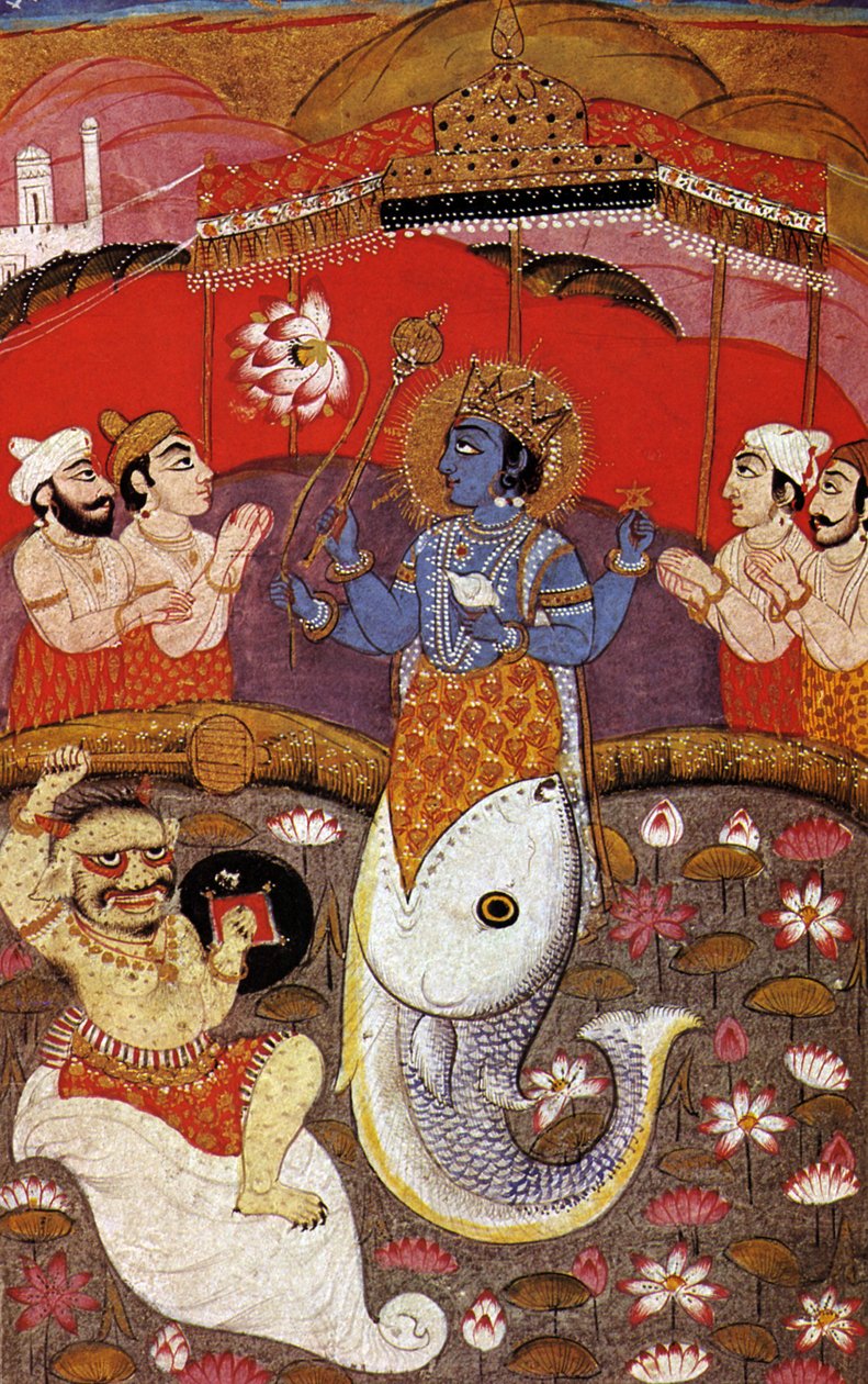 HINDUISMUS Višnu, druhé božstvo hinduistické trojice, 20. století (tisk) od Indian School