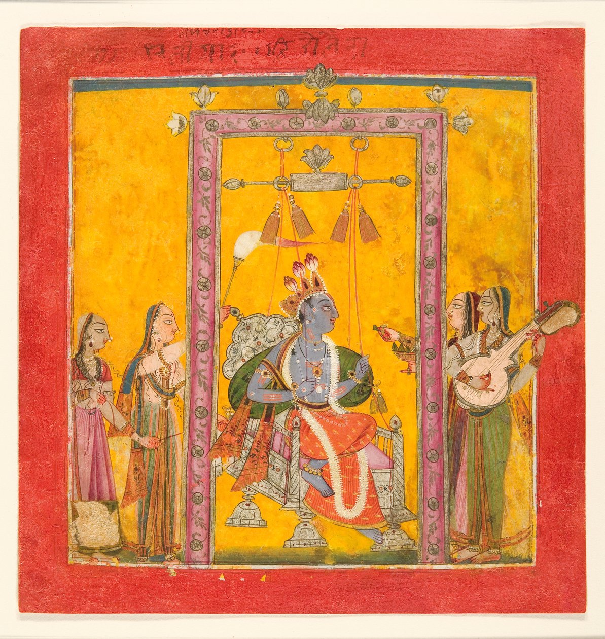 Hindola Raga, cca 1700 (neprůhledné wc, stříbro a zlato na papíře) od Indian School