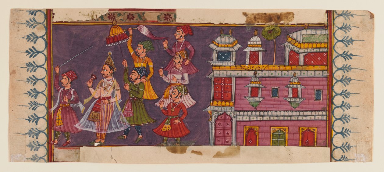 Holymen a Courtiers se shromáždili před princem (neprůhledné wc a zlato na papíře) (viz 406510 pro verzi) od Indian School