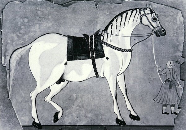Kůň a čeledín z císařské stáje, kolem 1660 (litho) od Indian School