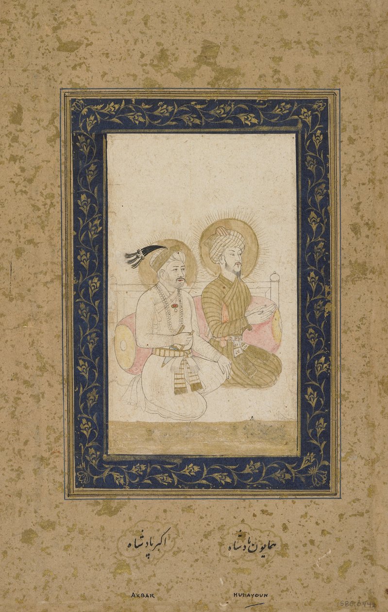Humayun a Akbar, samostatné folio alba, kolem roku 1900 od Indian School