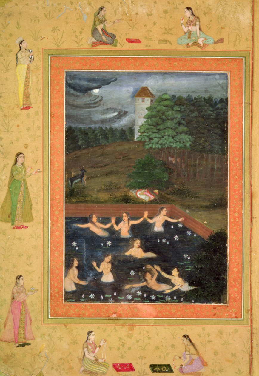 V. 07B.38r Osm koupajících se žen, cca 1650 (připis Payag) od Indian School
