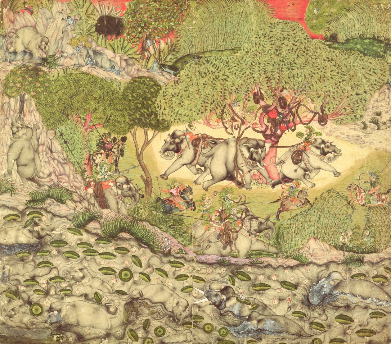 V. 70.14 Lov na slony, kolem 1740-50 od Indian School