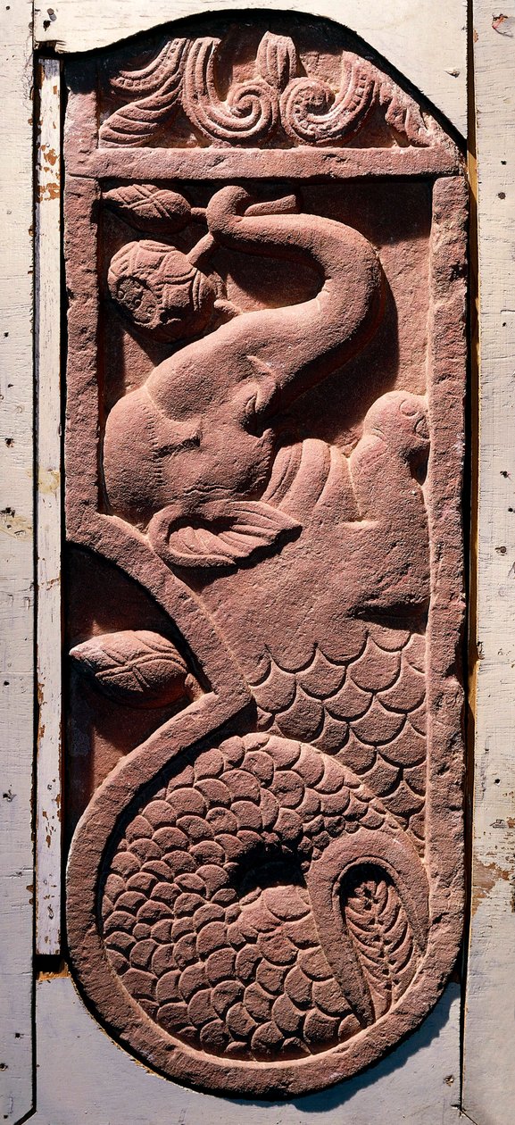 Indické umění: "" Slon s rybím ocasem"" Období Kouchane (Kushan nebo Kouchan) ze Sonkh, Mathura. 1. století našeho letopočtu. Mathura, Archeologické muzeum od Indian School