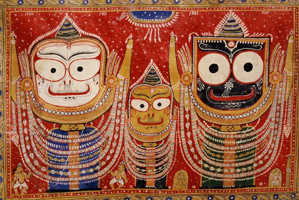 Jagannath, namalovaný na zdi domu (nástěnná malba) od Indian School