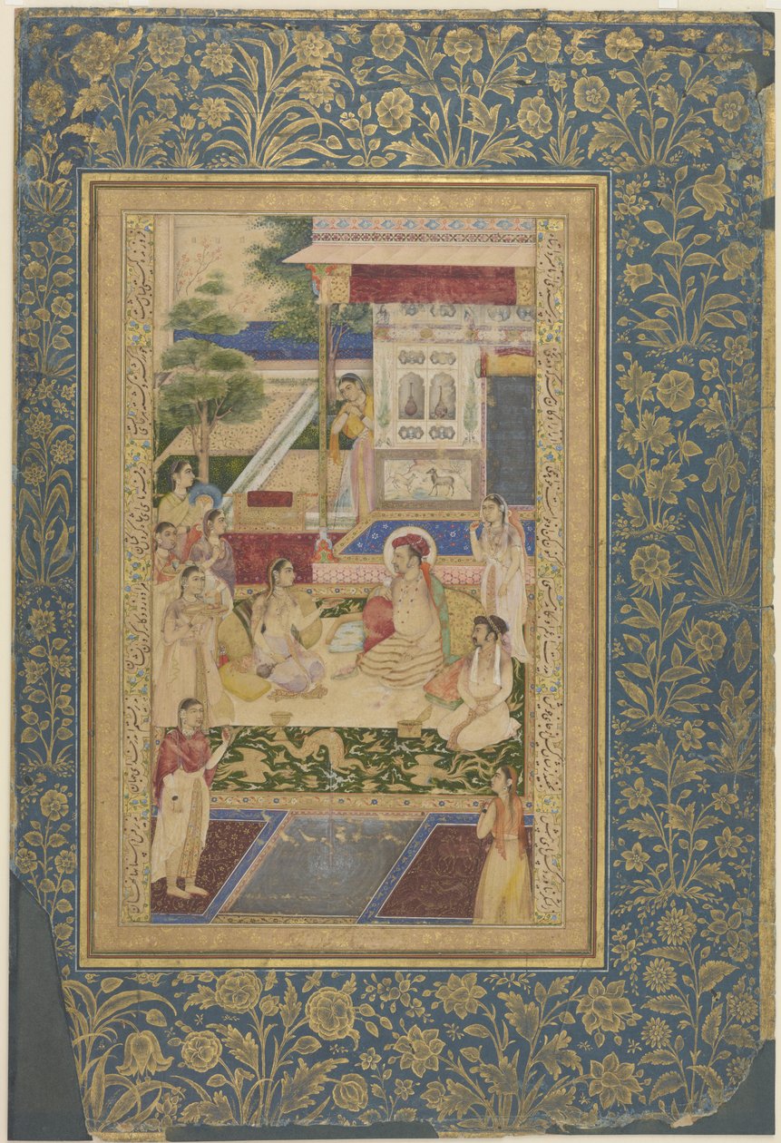 Jahangir a princ Khurram baví Nur Jahan, c.1640-50 od Indian School