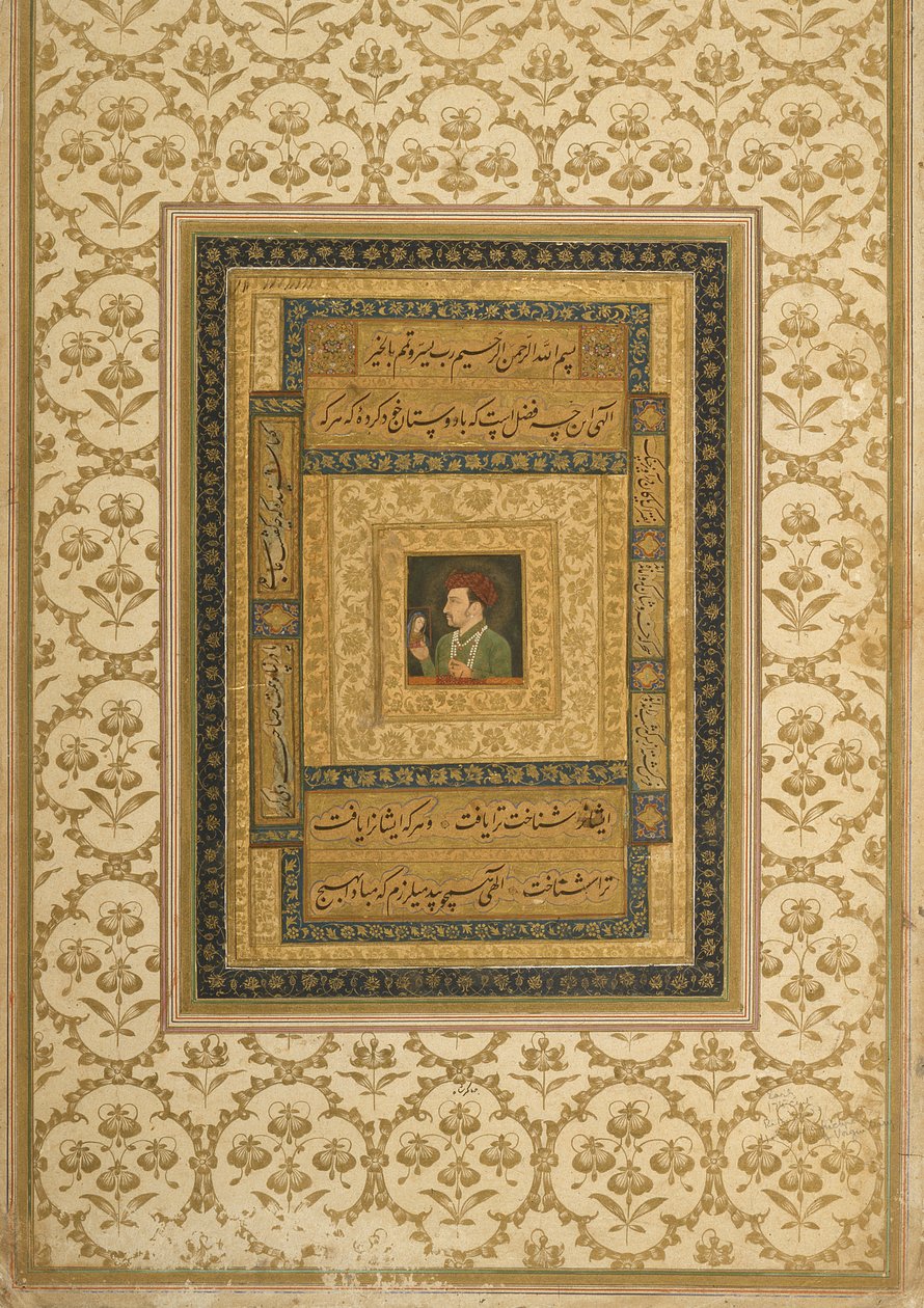 Jahangir drží obraz Madony, napsaný v perštině: Jahangir Shah, Moghul, 1620 od Indian School