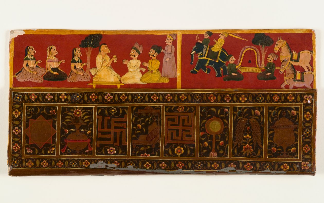 Jain Book Cover (neprůhledné wc a metalický pigment na papíře s překryvným lakem) (viz 423290 pro recto) od Indian School